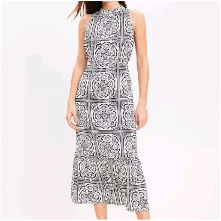 Loft Black/White Floral Mosaic Summer Maxi Dress Size Xs Modest
